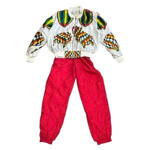 VTG 90s NYLON TRACK SUIT SIZE L HOT AIR BALLOON PRINT PARACHUTE RETRO WOMENS